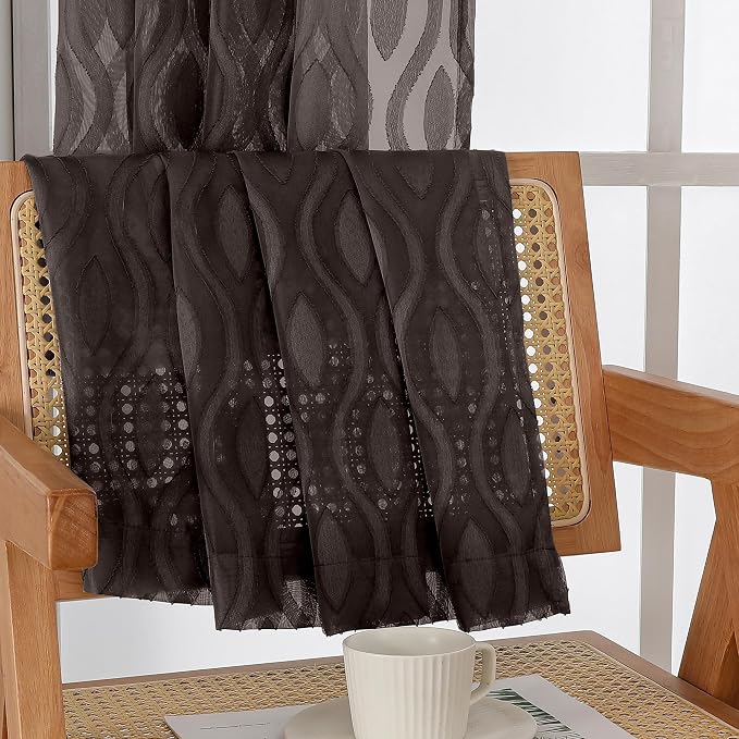 Aiyufeng Sheer Curtains 63 Inch Length 2 Panels Set, Solid Brown Light - Image 9