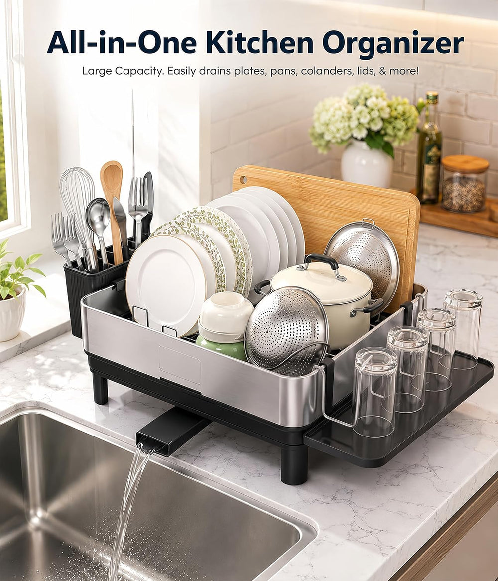 Dish Drying Rack, 17-Inch Dish Drainer for Countertop, Stainless Steel