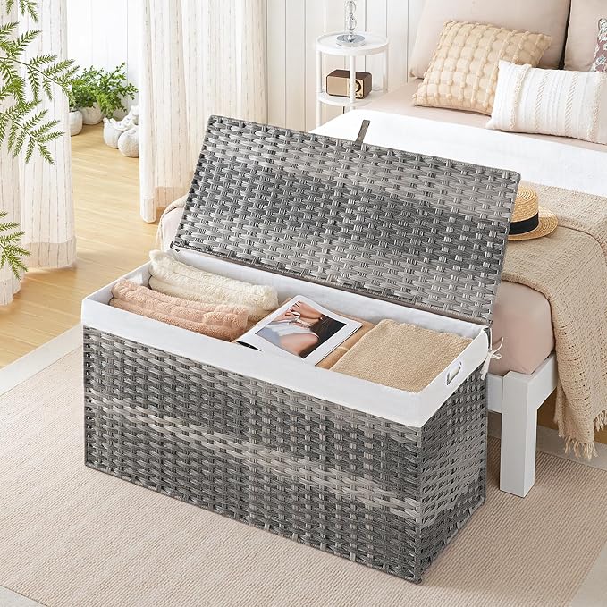 HOOBRO Storage Basket with Lid, 52.8 Gallon Wicker Basket, Handwoven Blanket - Image 3