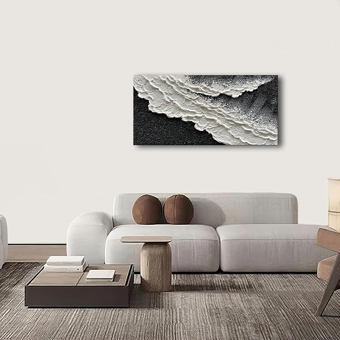 NANKAI 24x48 Inch Hand Painted 3D Ocean Wave Landscape Oil Painting Black and - Image 8