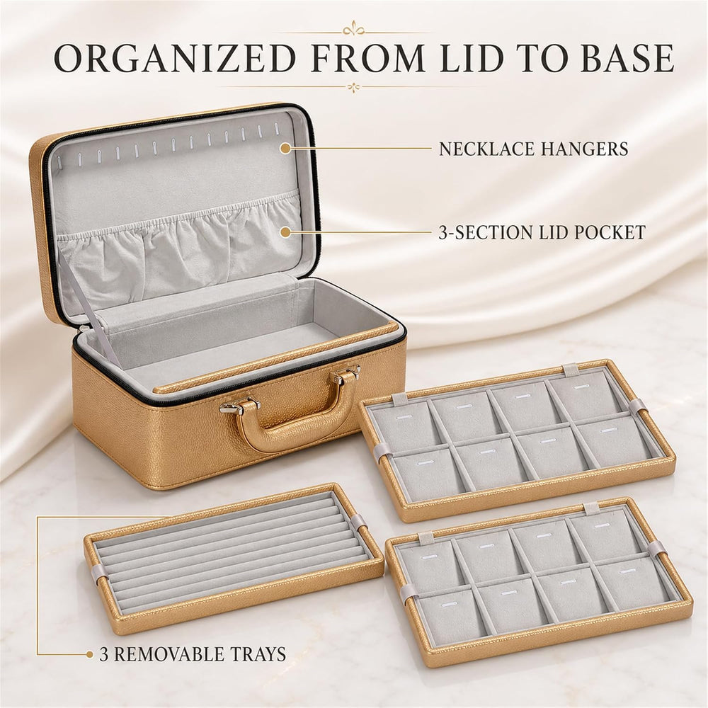 Oirlv Gold Leather Jewelry Box Handmade Travel Jewelry Organizer Storage Case...