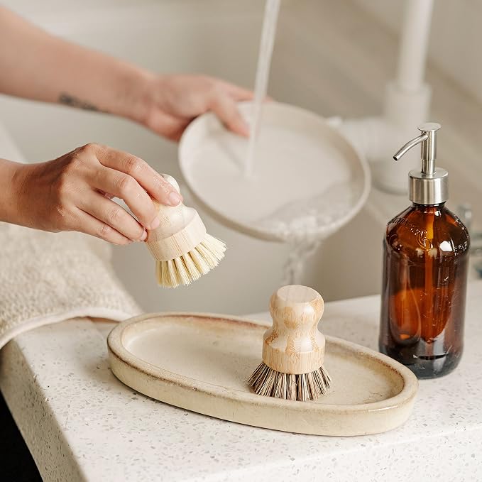 Jungle Culture Kitchen Dish Scrubber Set of 2 • Bamboo Dish Brush - Image 3