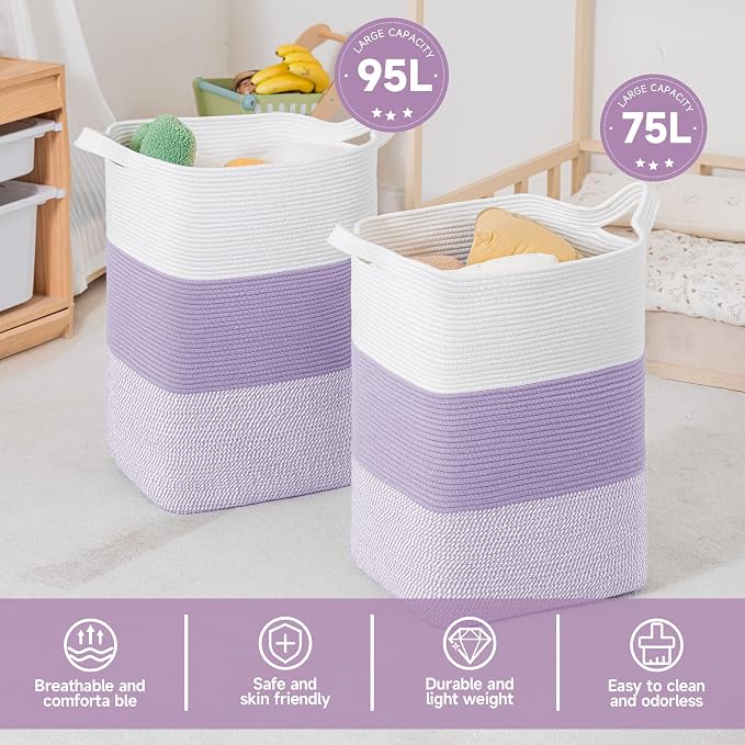 CLHMILY&Z 95L Laundry Basket Rectangular Lavender Rope - Image 5
