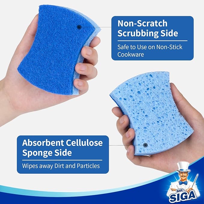 MR.SIGA Non-Scratch Cellulose Scrub Sponge, Dual-Sided Dishwashing Sponge - Image 4