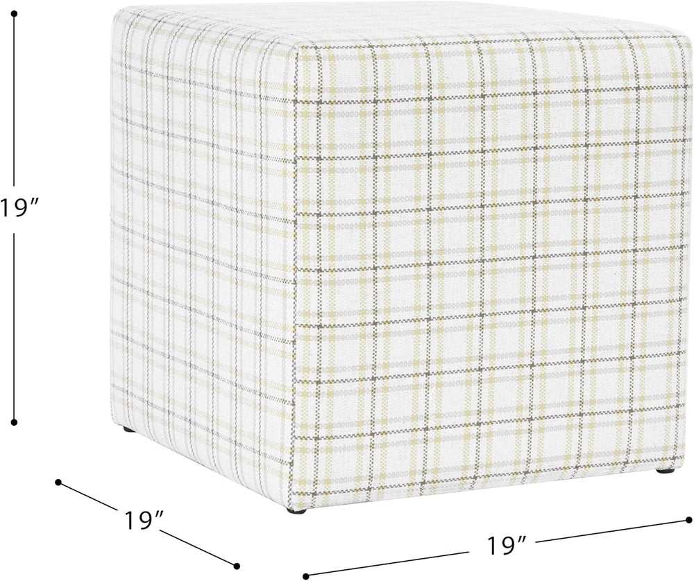 HomePop 19" Square Ottoman - Natural Plaid Woven Fabric