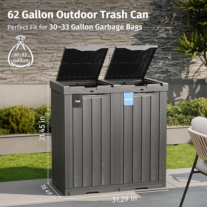 EAST OAK 62 Gallon Outdoor Trash Can | Waterproof Resin Garbage Can - Image 2