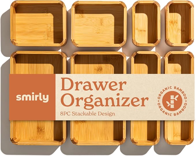 SMIRLY 8-Piece Bamboo Kitchen Drawer Organizer Set by Smirly