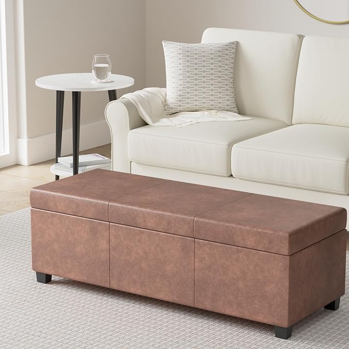 SIMPLIHOME Avalon 48 inch Wide Contemporary Rectangle Storage Ottoman Bench in - Image 2