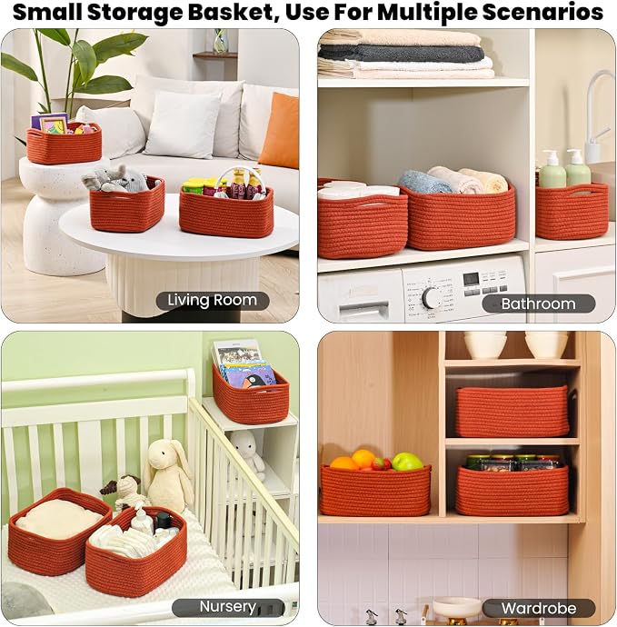 Small Red Woven Baskets for Organizing, Basket for Gifts Empty, Cotton Rope - Image 5