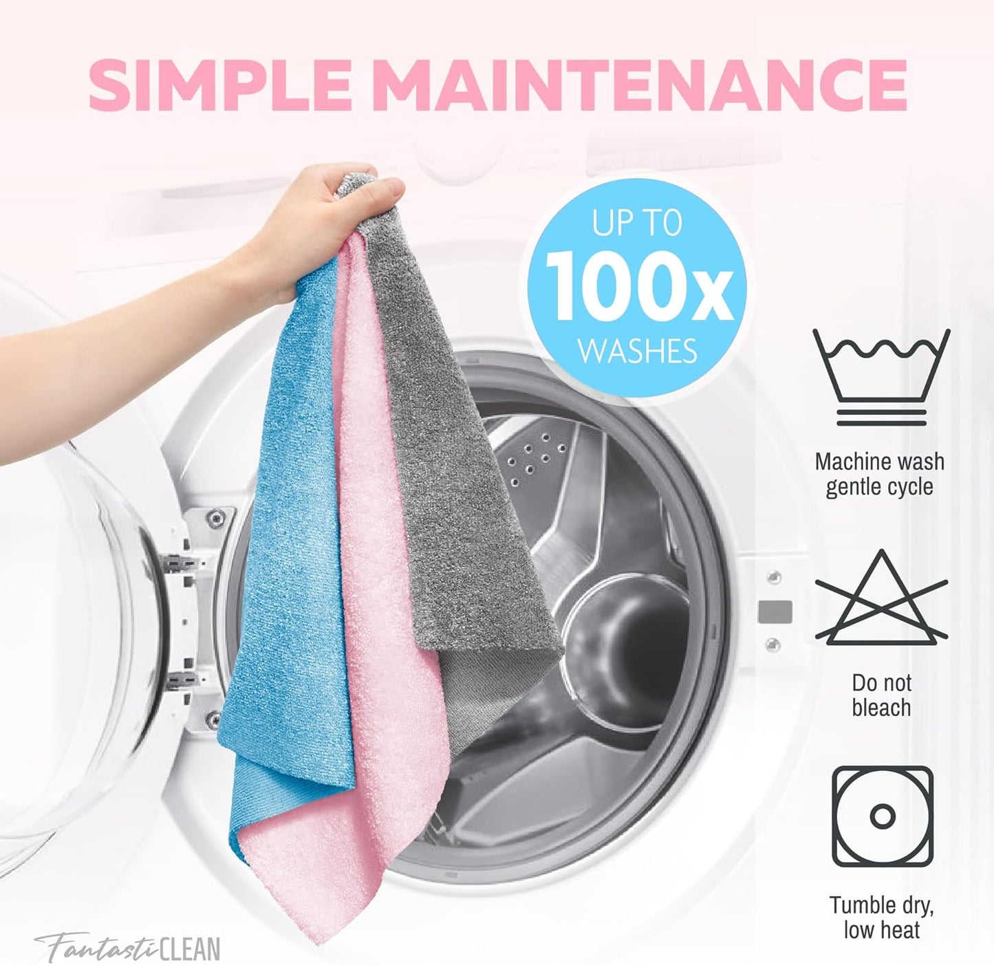 Fantasticlean Microfiber Cleaning Cloth Roll, 12''- 36 Sheets (Glossy Pink) | Ultra Absorbent, Lint-Free, Reusable Microfiber Towel Roll, Premium Dual-sided Detailing Towels, for All-Purpose Cleaning