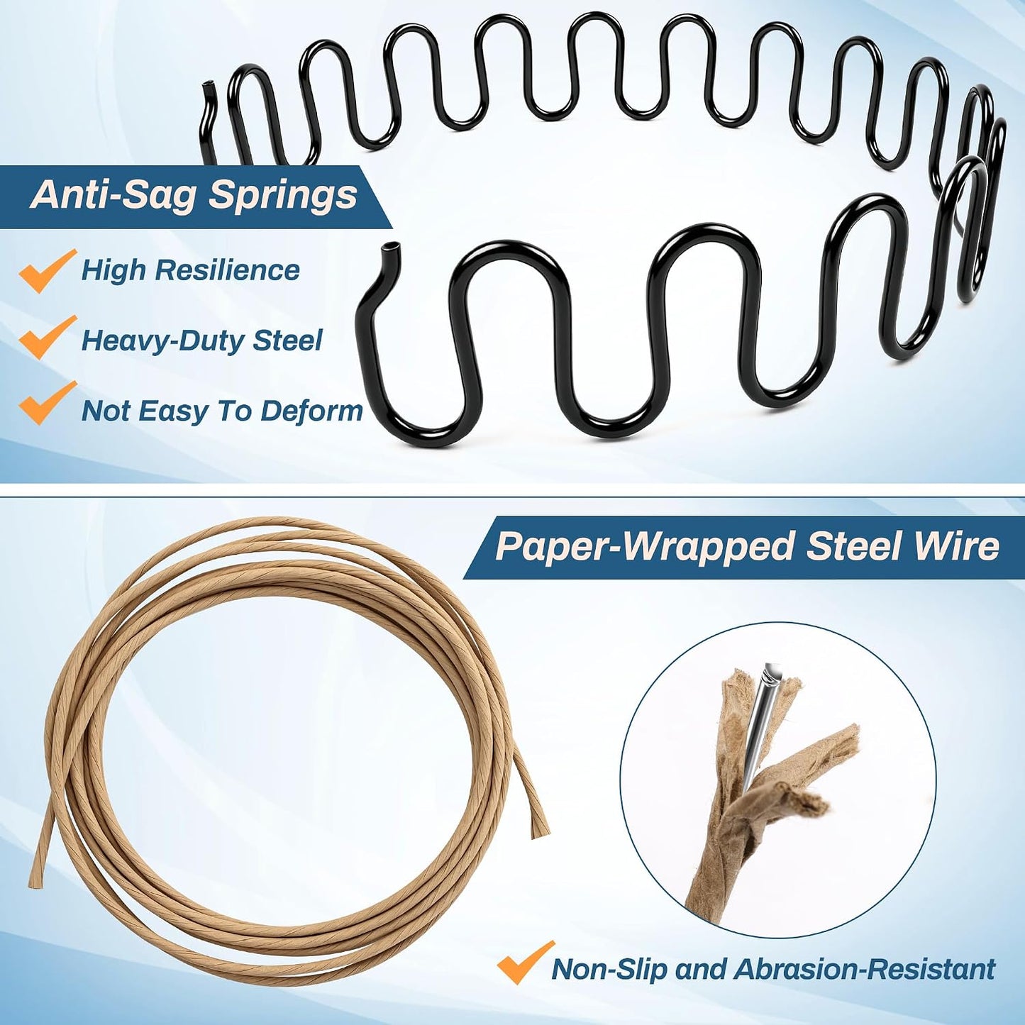 AHIER 25" 4 Pack Couch Spring Repair Kit, Sofa Supports for Sagging Cushions Upholstery Springs Seat Repair Replacement Kits - Includes 20ft Steel Stay Wire with 20 Clips, 10 Spring Clips, 40 Nails