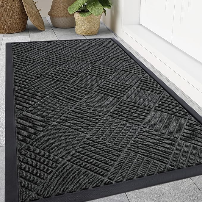 Smiry Front Door Mat Outside Entrance, Heavy Duty Outdoor Indoor Natural Rubber by Smiry