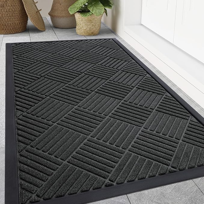 Smiry Front Door Mat Outside Entrance, Heavy Duty Outdoor Indoor Natural Rubber by Smiry