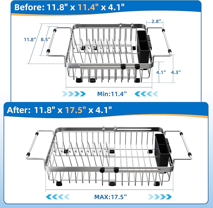 romision Expandable Dish Drying Rack Over The Sink Small Metal Stainless Steel - Image 4