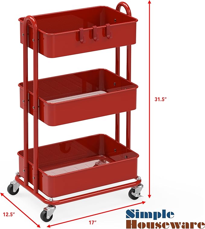 Simple Houseware 3-Tier Heavy Duty Metal Utility Rolling Cart - Image 6