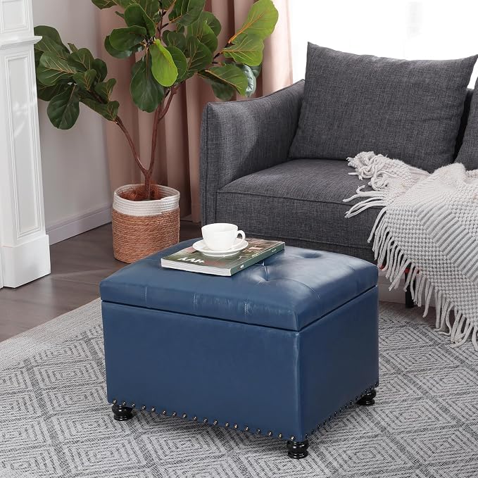 Joveco Faux Leather Storage Ottoman Bench Rectangle 24 Inch Foot Rest Ottomans - Image 8