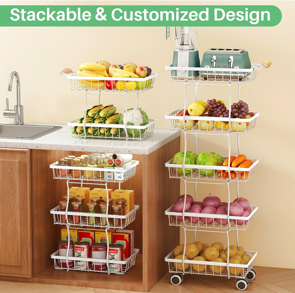 SAYZH 5-Tier Fruit Basket Stand with Vegetable Baskets for Kitchen, White