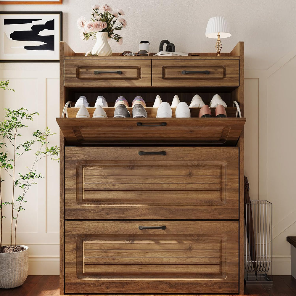 Lakifun Narrow Shoe Organizer Cabinet with 3 Large Flip Drawers & 2 Stora...