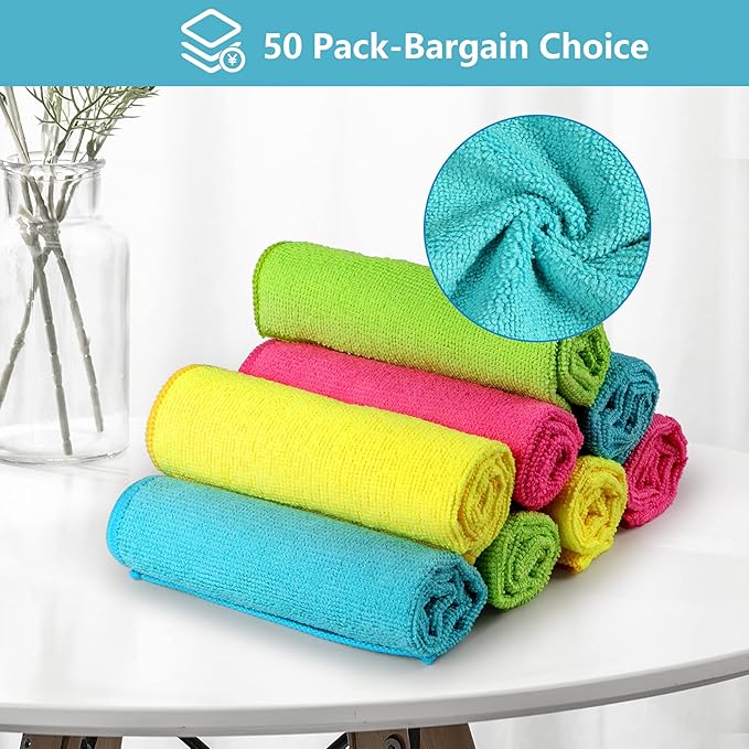 HOMEXCEL Microfiber Cleaning Cloth, 50 Pack Cleaning Rags, Cleaning Towels - Image 3