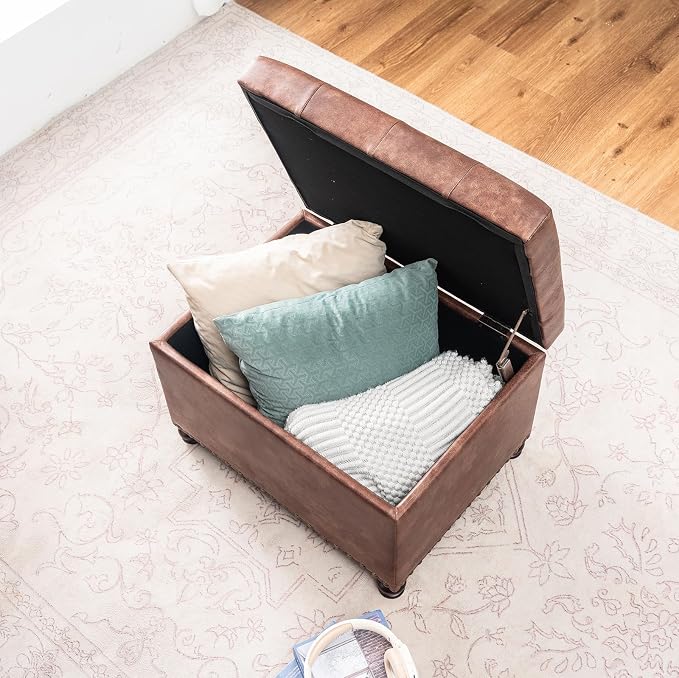 Joveco Leather Storage Ottoman, Foot Rest Stool