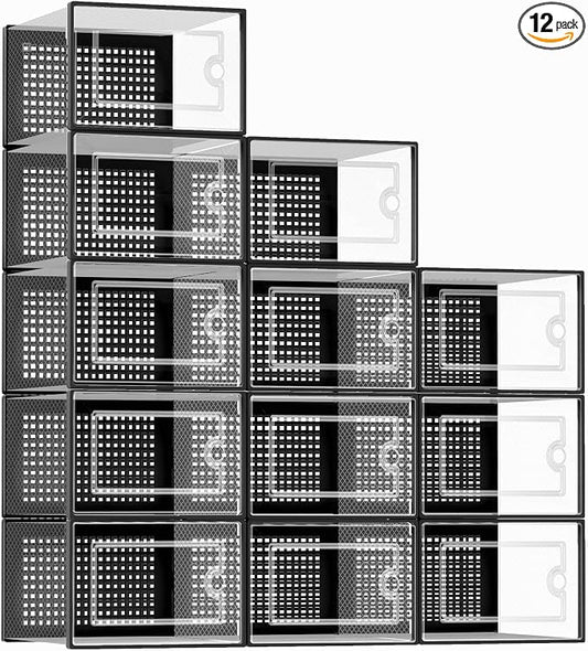 Kuject X-Large Shoe Storage Boxes Organizers Clear Plastic Stackable 12 Pack by Kuject