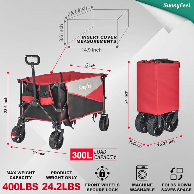 SunnyFeel Heavy Duty Collapsible Outdoor Utility Wagon Cart 400LB Capacity - Image 3