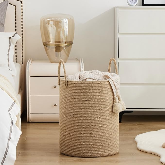 Jute Rope Laundry Hamper Basket by YOUDENOVA, 58L Tall Laundry Basket, Baby - Image 6