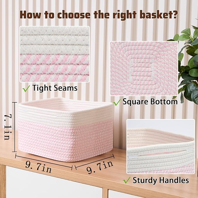 Small Organizing Baskets for Cubes Shelf, 9.7x9.7x7.1 Inch Rope Woven Storage - Image 2