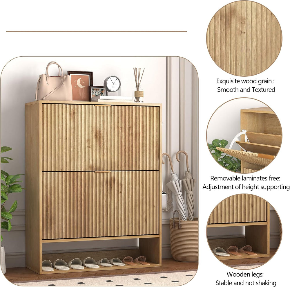 Takywep Fluted Shoe Cabinet for Entryway, Slim Freestanding Shoe Storage with...