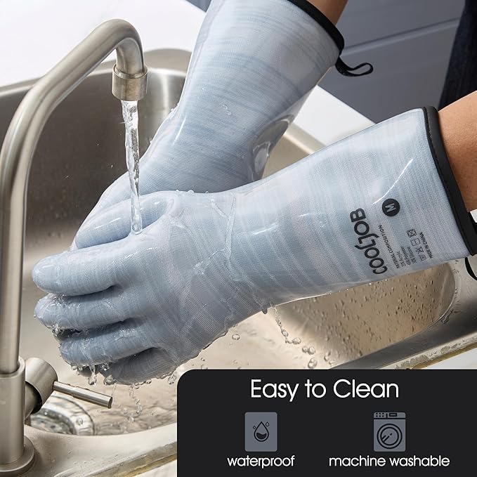 COOLJOB Heat Resistant Oven Gloves, Waterproof Liquid Silicone BBQ Grilling - Image 3