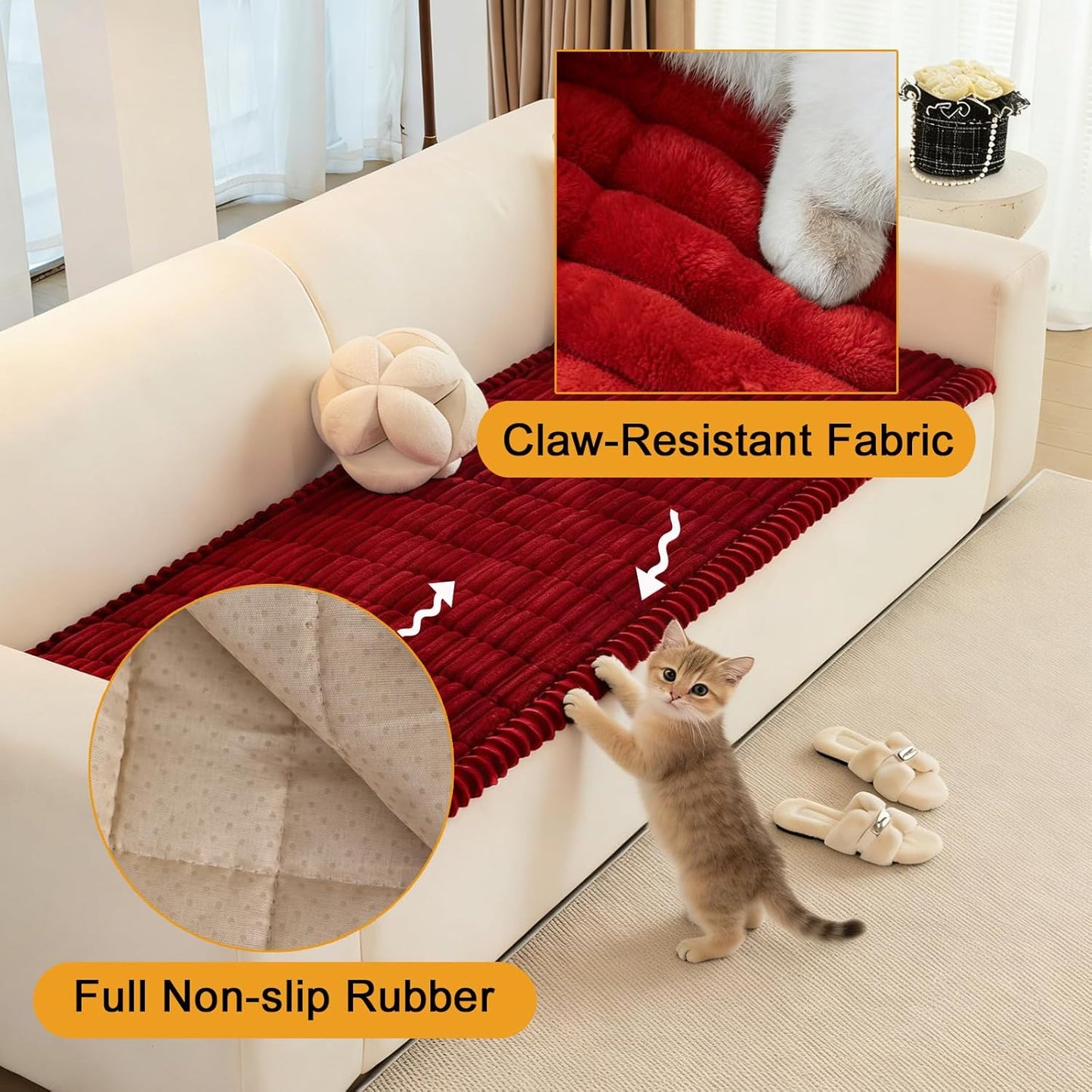 Pet Couch Cover for Dogs Washable, Pet Friendly & Anti-Slip Soft Fuzzy Couch Protector Sofa Pad Blanket Dog Mat Sectionals Slipcover 3 Cushion for Bed Floor Carpet Car Seat (Red, 27"x59")
