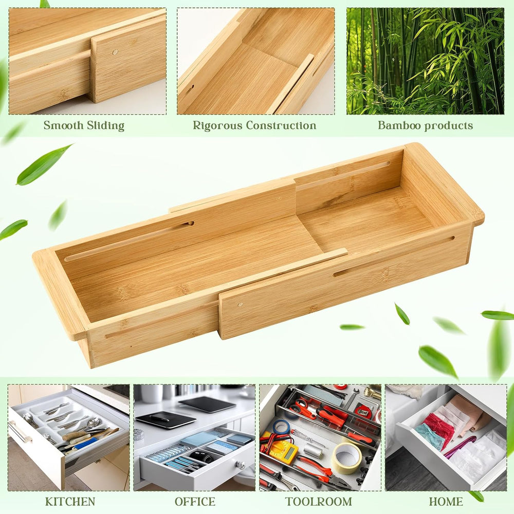 LemonRoad 2 Pcs Sliding Drawer Organizer 12.4-17.7 Inch Bin Bamboo Drawer Exp...