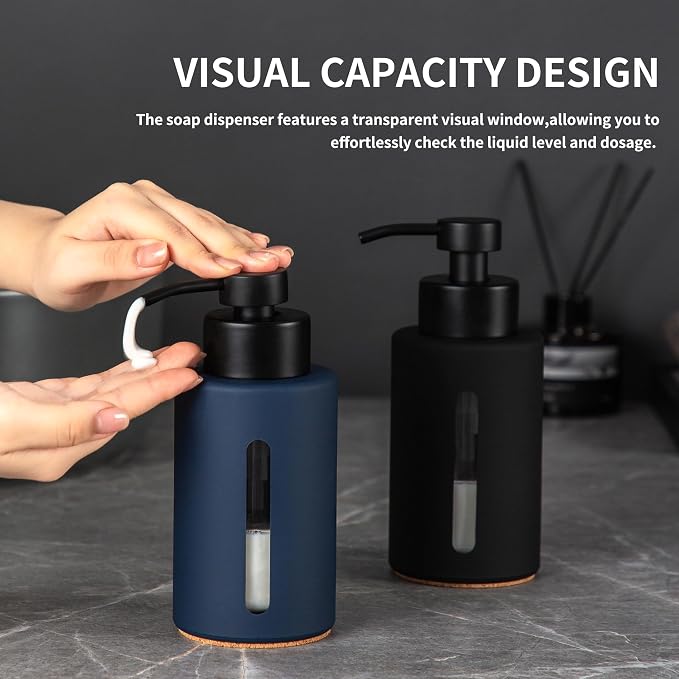 Enra Glass Hand Soap Dispenser, 12oz Navy Blue Liquid Bathroom Soap Dispenser - Image 5