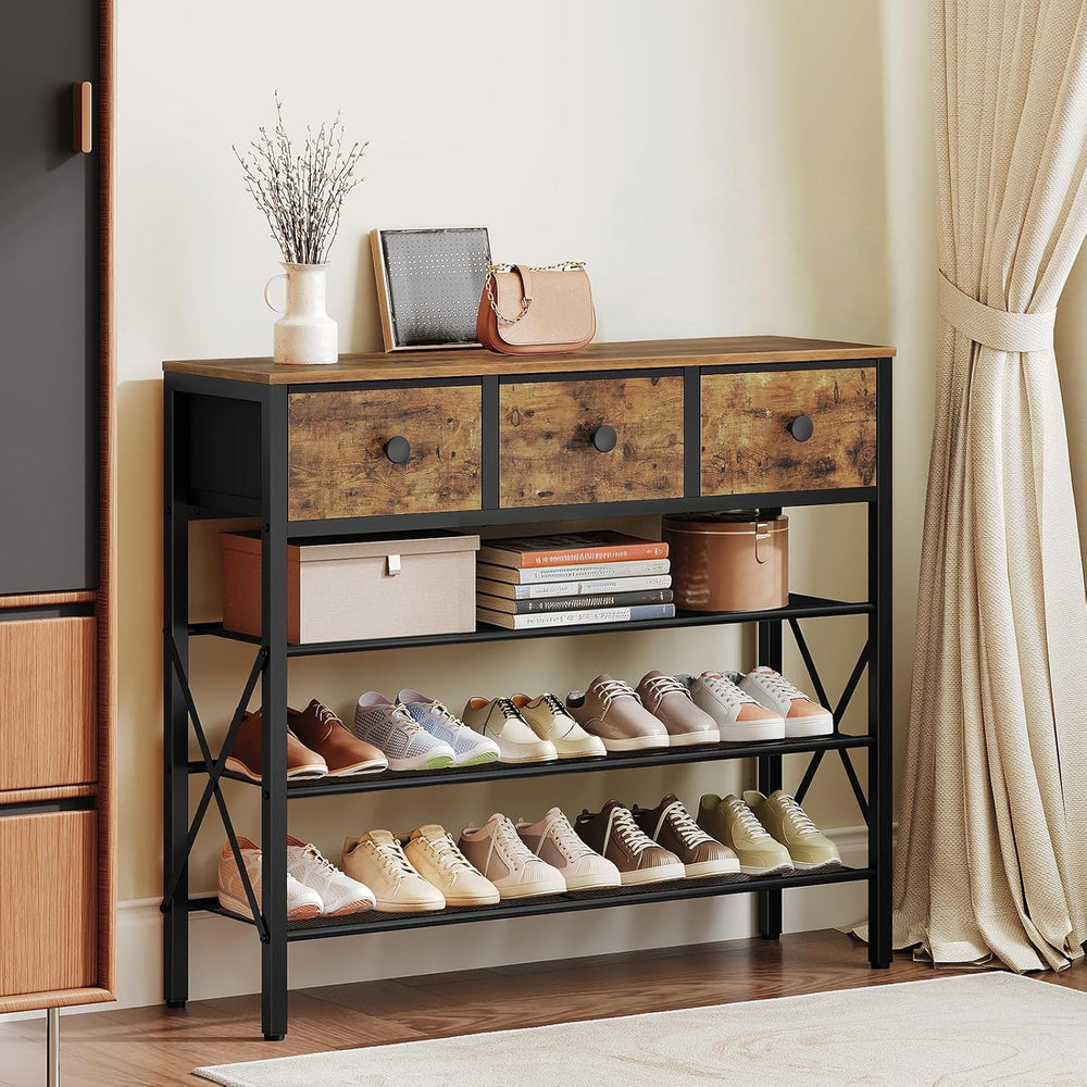 YATINEY 4-Tier Shoe Rack with 3 Drawers, Metal Shoe Organizer for 15 Pairs wi...