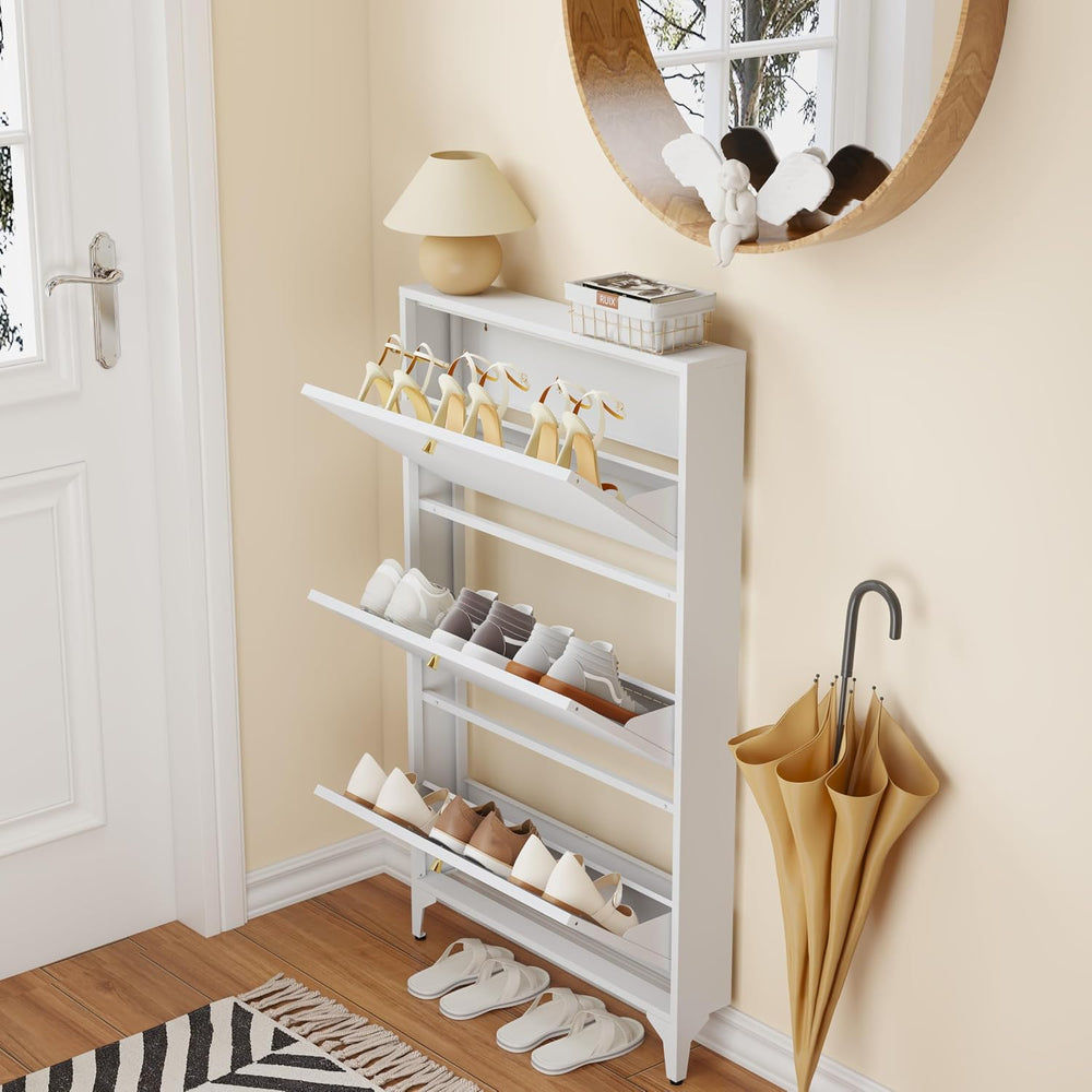 Shoe Cabinet with 3 Flip Drawers, Narrow Shoe Storage Cabinet, Farmhouse Shoe...