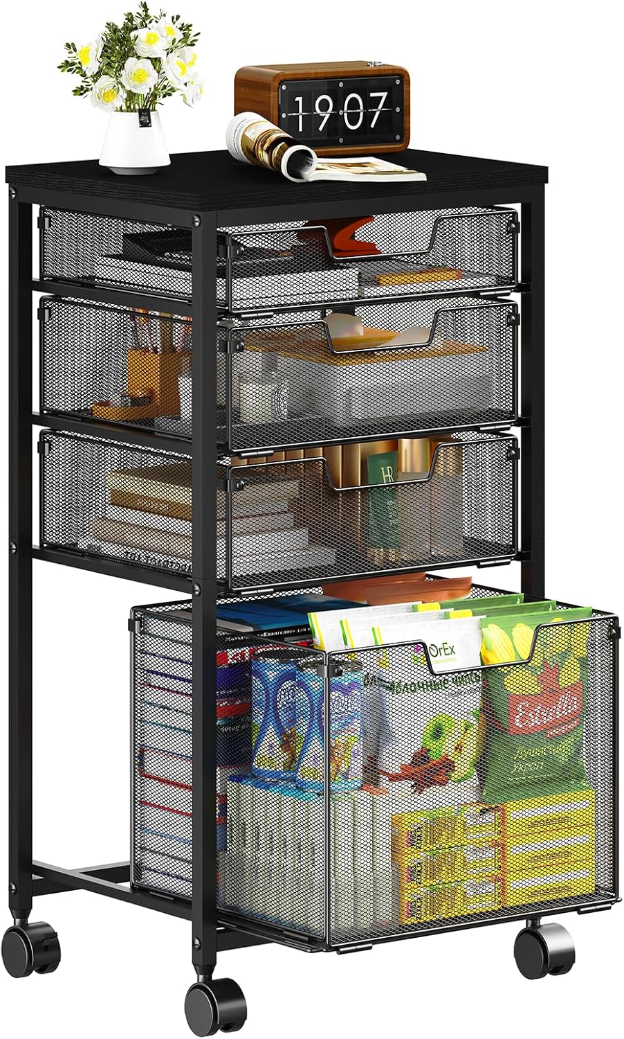 Sbanmao 4 Drawers Rolling Storage Cart, 1 Large Drawer (11.22"D x 12.2&q...