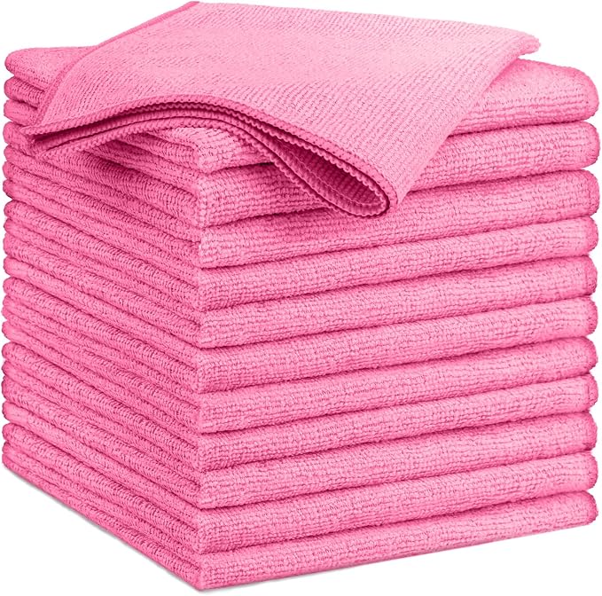 GLIMGLINT Pink Microfiber Cleaning Cloth, 12 Pack Cleaning Towels by Unknown