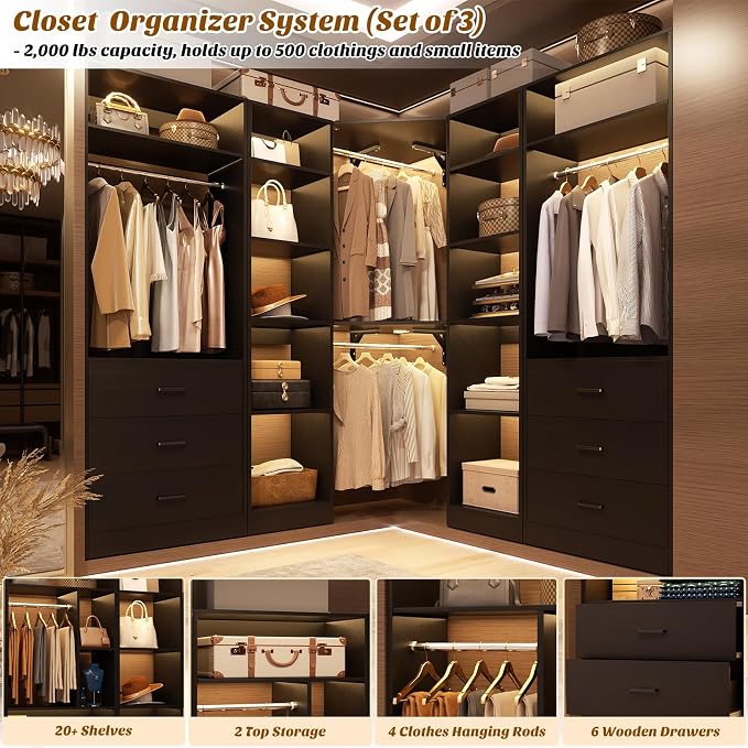 Corner Closet System with 6 Drawers, Closet Organizer System with 14 Shelves & - Image 4
