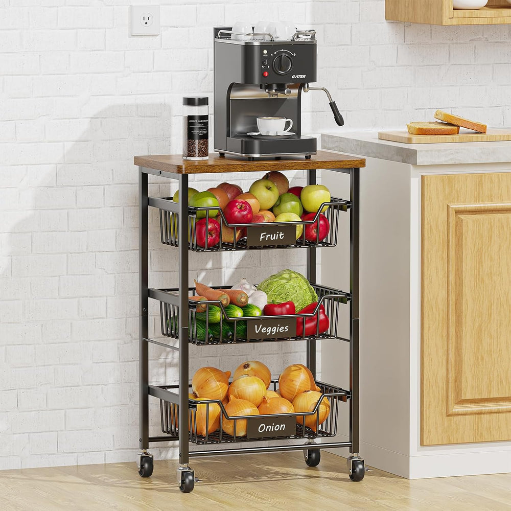 CHLORYARD 4-Tier Vegetable Fruit Basket Kitchen Storage Rolling Cart on Wheel...