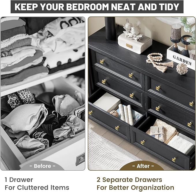 Black Dresser, Farmhouse 6 Drawer Dresser - Image 8