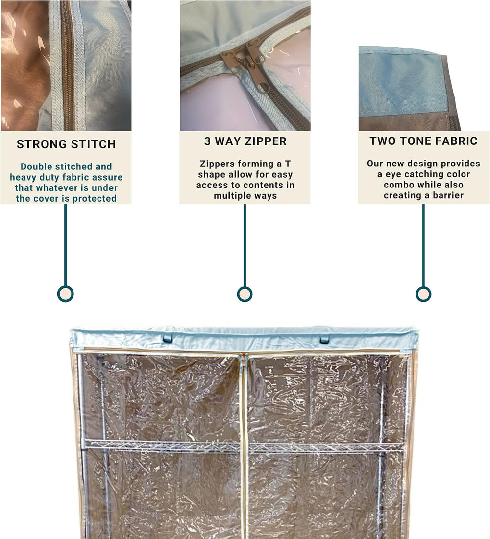 Formosa Covers Premium Clear Front Wire Shelf Cover Beige Khaki Blue - Heavy-...