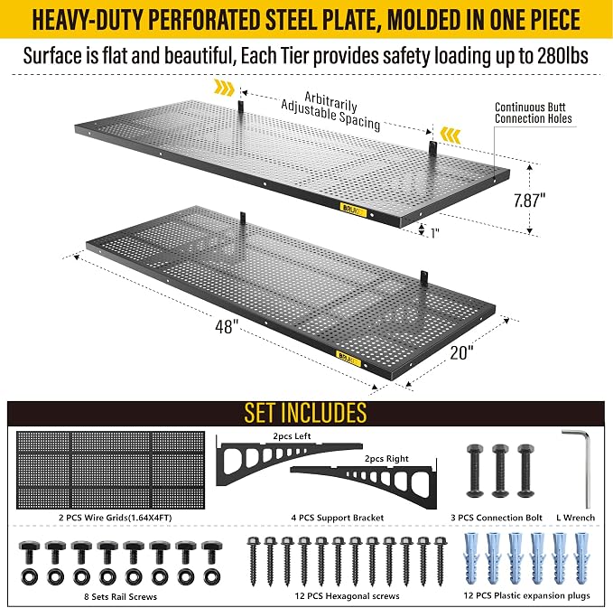 2Pack 1.64x4ft Adjustable Metal Garage Wall Shelving Heavy Duty Garage Storage - Image 4