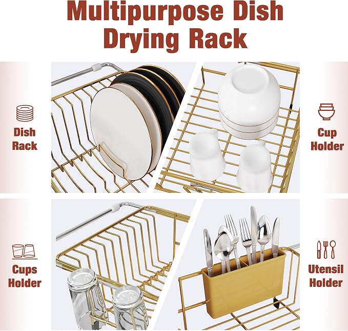 JASIWAY Sink Dish Drying Rack, Expandable Stainless Steel Dish Rack Over Sink - Image 6