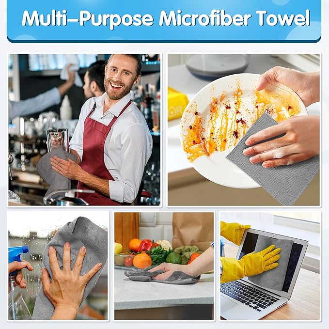 FIXSMITH Grey Microfiber Cleaning Cloth, Reusable Shop Towels, Microfiber Towels - Image 6