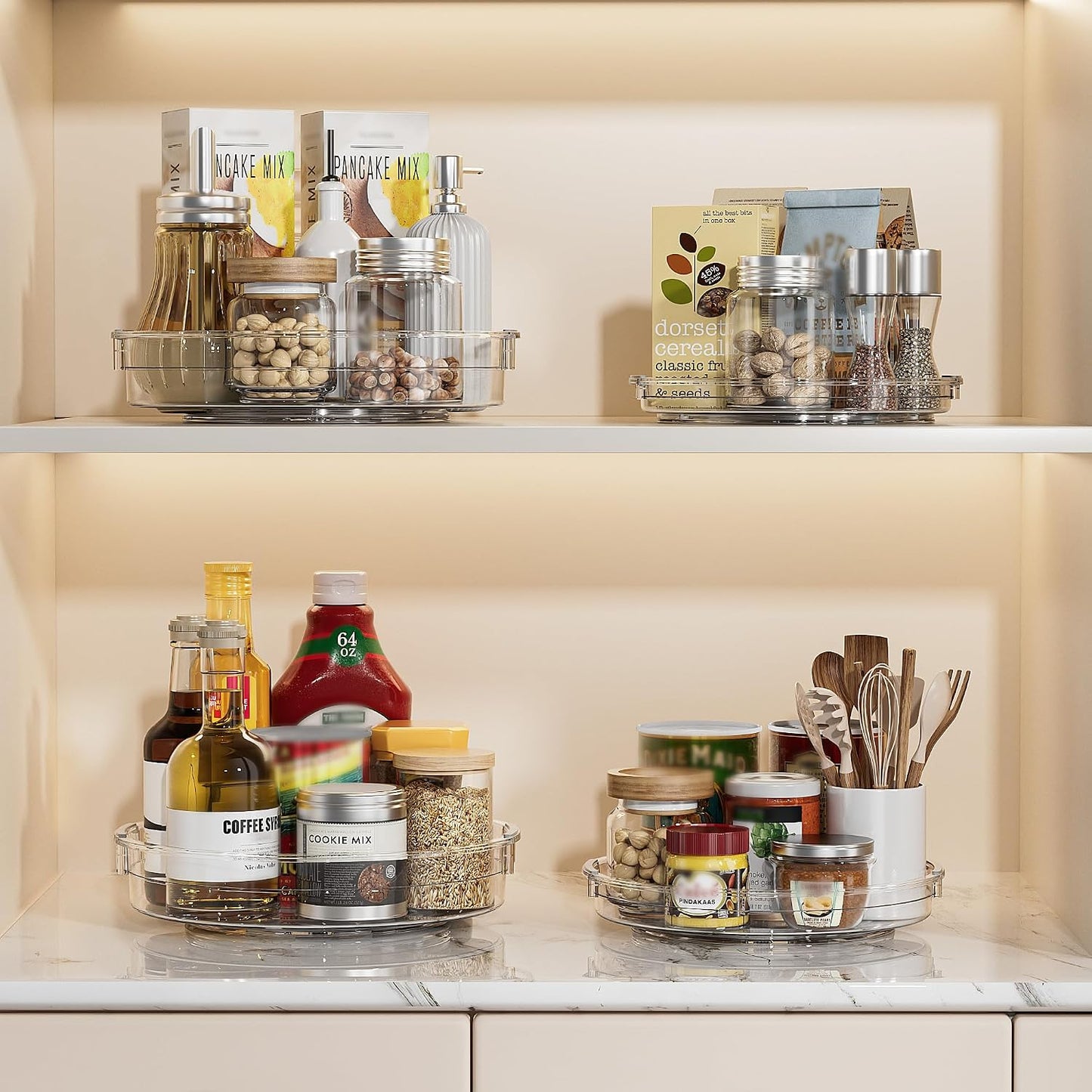 3 Pack Lazy Susan Organizer, Clear Lazy Susan Turntable Organizer for Cabinet, Kitchen, Refrigerator, Pantry, Bathroom, Rotating Spice Organization, 3 Size 9.25'' 10.6'' 12'', Acrylic