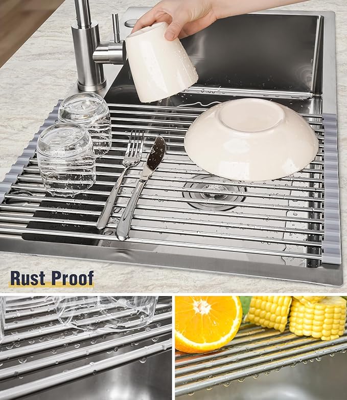Tomorotec 17.7" x 12.5" Roll Up Dish Drying Rack Over Sink Drying Rack Sink - Image 2