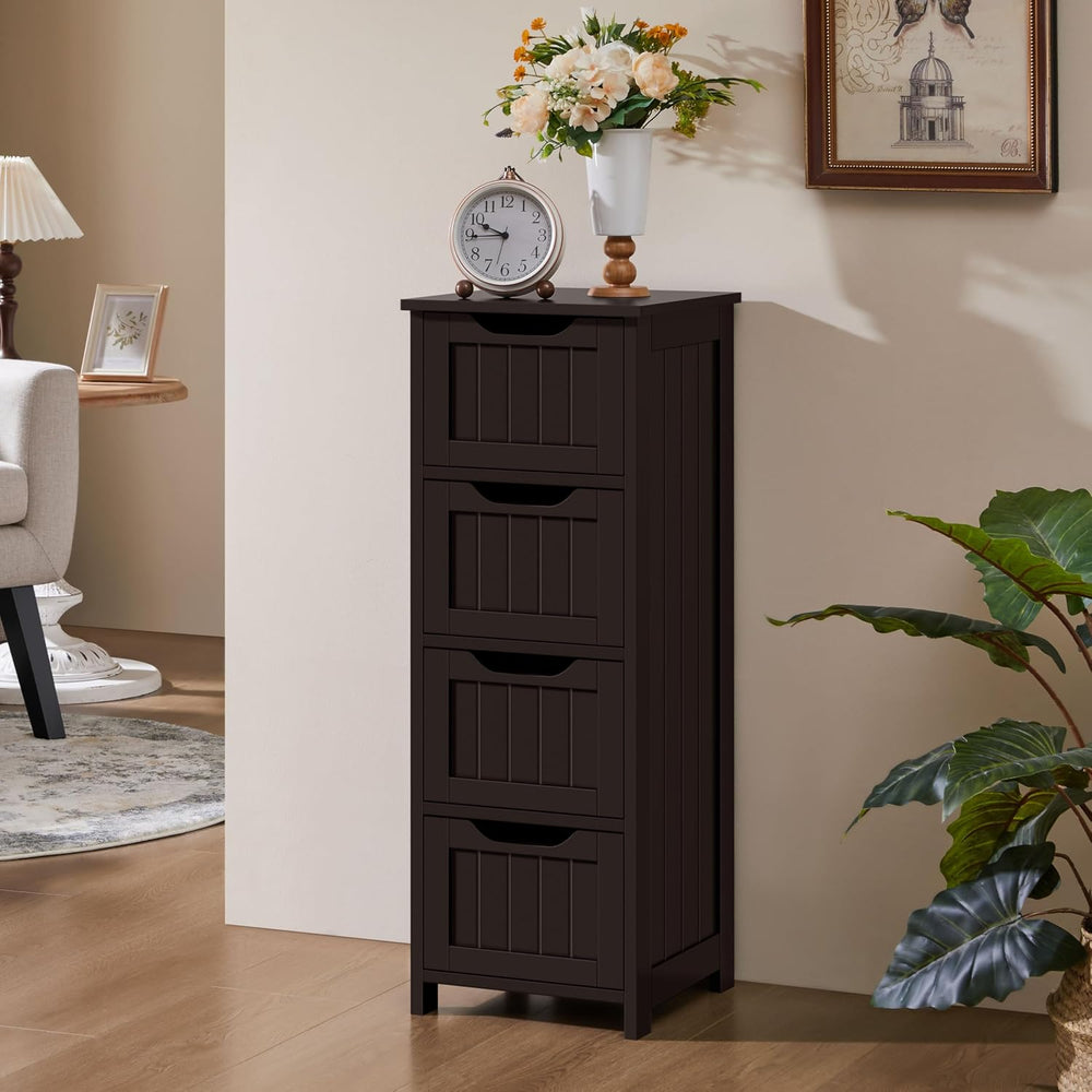 Yaheetech Bathroom Storage Cabinet, 12" W Slim 4-Drawer Design, Espresso