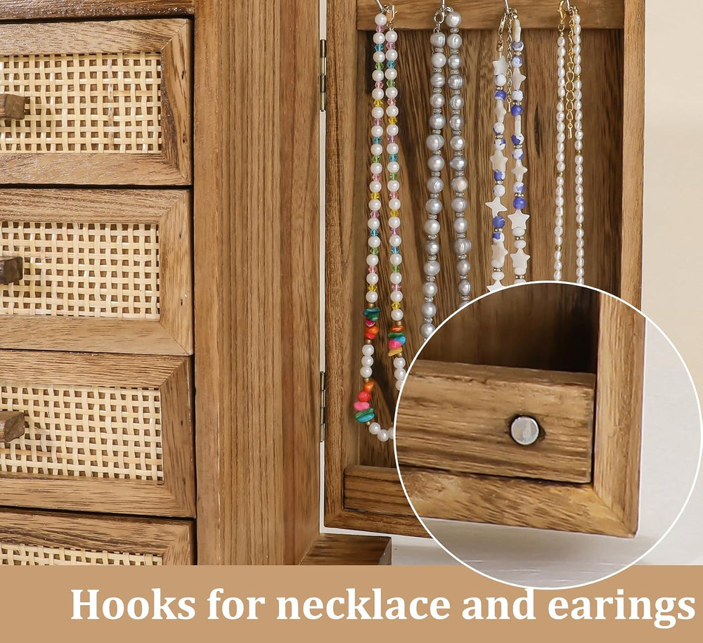 Jewelry Organizer, Rattan Jewelry Box, 5 Layer Wooden Jewelry Organizer Box w...