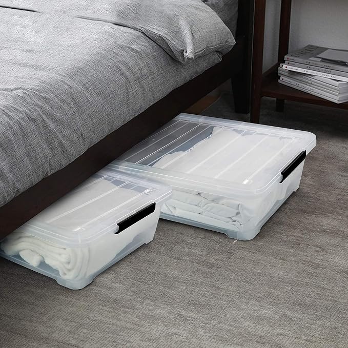 3-Pack Plastic Under Bed Storage Box Container, 40 Quart Clear Stackable - Image 5