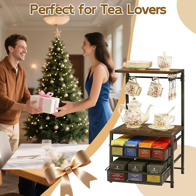 Pinzoveco Tea Bag Organizer, Large Tea Organizers and Storage Box, 2 Drawers - Image 7